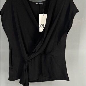 Zara Women's Black Wrap Top Size XL BRAND NEW WITH TAG